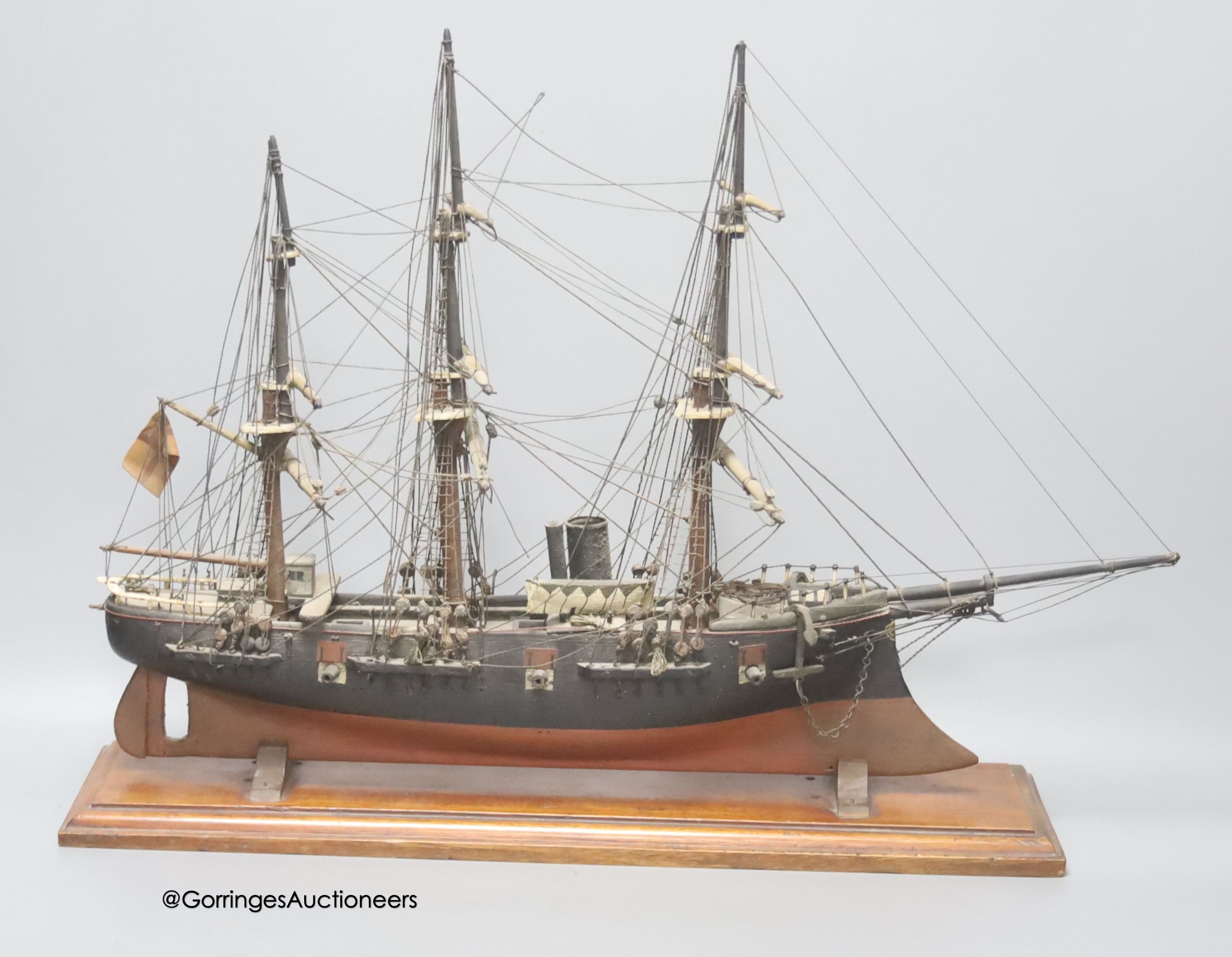 A late 19th century scratch built model of an ice breaker ship, length 48cm